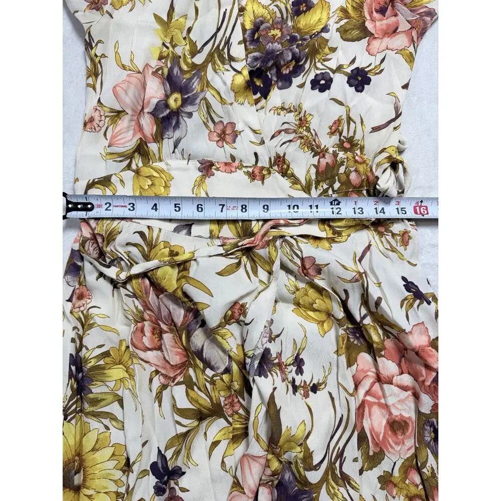 Anthropologie Floral V-Neck Wrap Maxi Dress Sz Sm Ivory Orange 30420T Spring